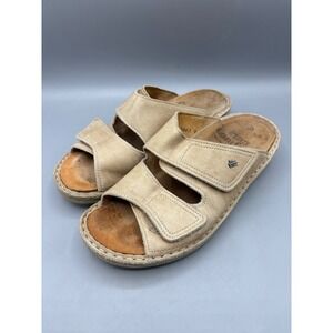 Finn Comfort 37 Sandals Leather Beige Adjustable Strap Slides Comfort‎ Shoes